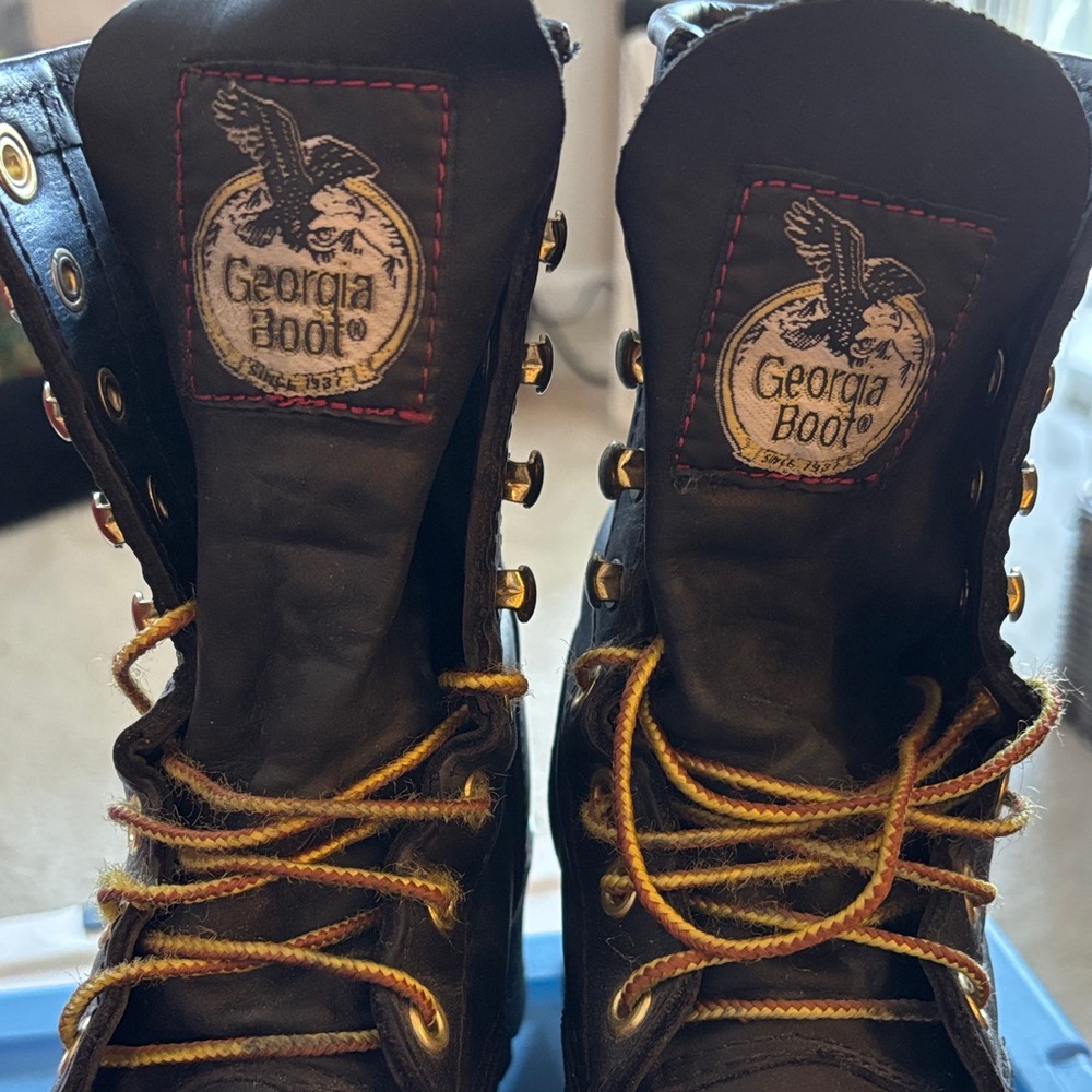 Georgia Boot Black Leather Lace-Up Boots